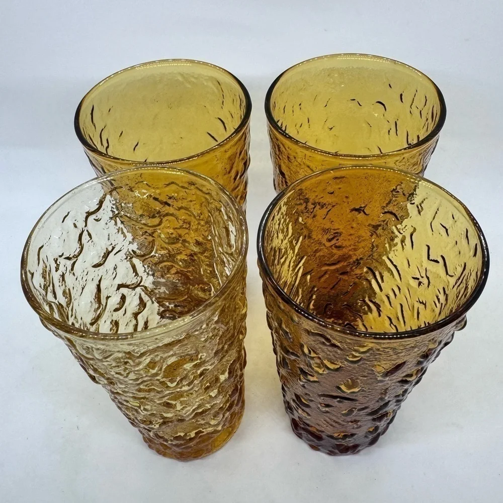 Vintage Anchor Hocking Milano Desert Gold Flat Base Tumblers Set of 4